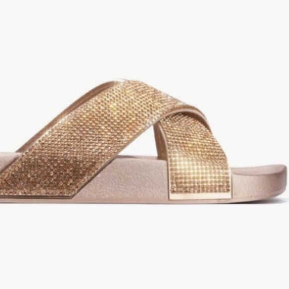 ROSE GOLD FLATS | ROSE GOLD RHINESTONE FLAT SLIDES - Picture 3 of 4